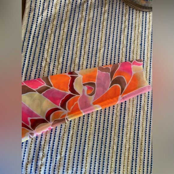 AFRM Zoe Mock Neck Mesh Top Pink Sheer Abstract Womens Size S/P - Picture 7 of 12